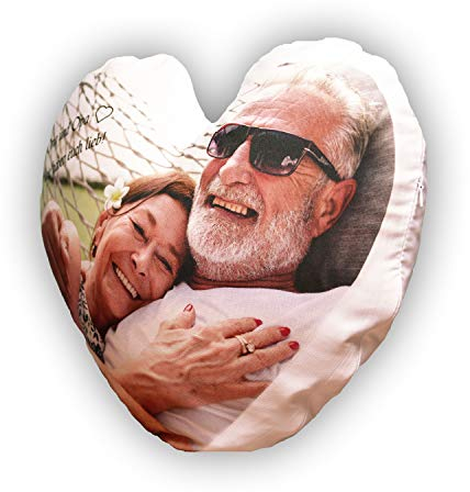 LOOXIS Personalisiertes Herz-Kissen mit Foto & Text Bedruckt, selbst gestalten – 44x40 cm, Weiß - Geschenkidee Männer und Frauen, Jahrestag, Geburtstag, Valentinstag – Texturierte Oberfläche