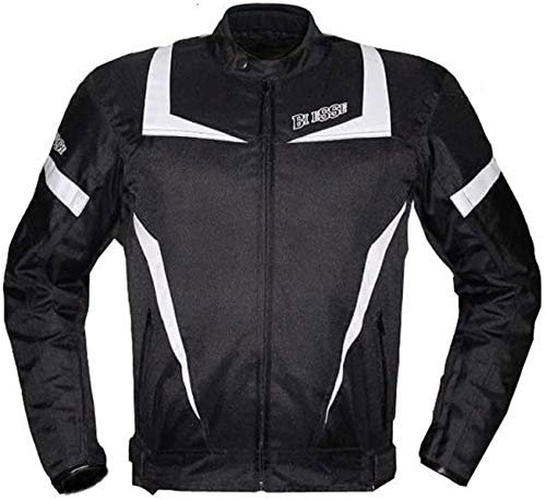 BI ESSE - Giacca giubbotto da moto in cordura, nero/bianco, per Uomo, Tessuto impermeabile, Fodera termica Protezioni Certificate CE rimovibili, giubbino 4 stagioni, giacca tecnica scooter, taglia M