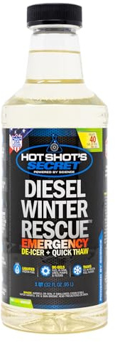 Hot Shot’s Secret Diesel Winter Rescue Emergency De-Icer and Quick Thaw 1 Quart – Treats 40 Gallons – Diesel Fuel Additive, De-Ices Fuel and Disperses Moisture in Filters, Lines, Pumps and Tank