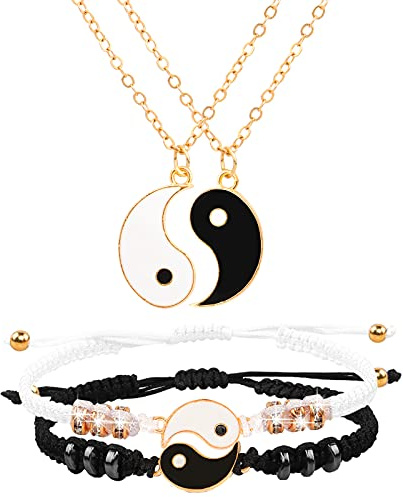 HLenyoy Bracelets Colliers Meilleur ami pour 2 Bracelet Colliers à cordon Ajustable Yin Yang pour BFF Relation d'amitié Petit ami Petite amie Cadeau de la Saint-Valentin(Gold)