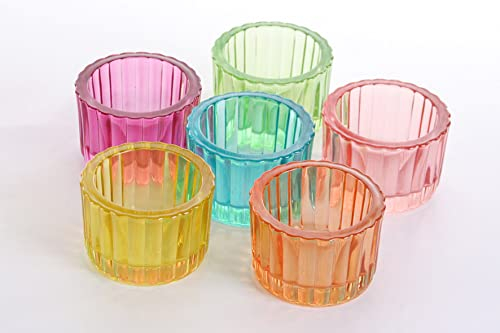 WACKADOO Teelichthalter Glas Set 6teilig in bunten Farben Sommer Deko Garten Tischdekoration teelichtgläser klein
