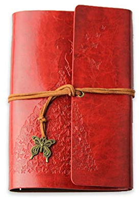 Porrasso A6 retro anteckningsbok i läder, dagbok, resedagbok, påfyllningsbar dagbok, klassisk präglad skissbok, present för män, kvinnor, barn, pojkar, student, 80 ark 18,5 x 12 cm, röd
