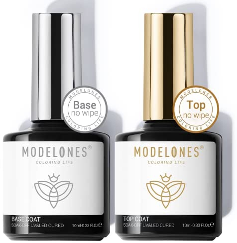Modelones Base y Top Coat Semipermanente 10ml Esmaltes Semipermanentes Para Uñas UV Led Soak Off Kit de Esmaltes De Uñas Manicura y Pedicura