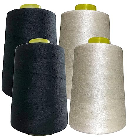 4 Sytrådsspolar (4500 meter/rulle), Polyestertråd med hög motståndskraft, Trådrullar för sömnadsarbete, (5000Y, Svart + beige)