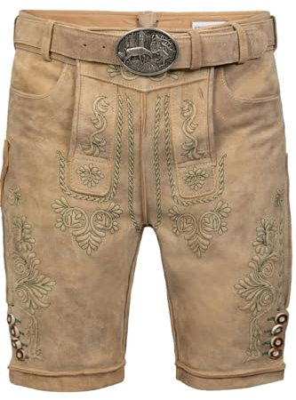 Edelnice Trachtenmode Kurze Wildbock Trachten Lederhose Adam inkl. Trachtengürtel aus Ziegenleder Gr. 44-64 (48)