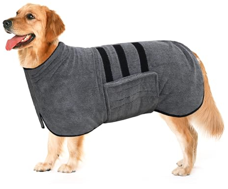 Hundebademantel, Extra SaugfäHig und Schnell Trocknendes Hundebademantel aus Mikrofaser, Hundehandtuch mit Klettvers-chluss und Verstellbarem Schrumpfband, Bademantel Hund für Große Mittel und Kleine