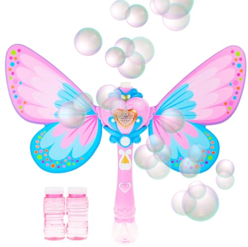 Bunten Schmetterling Seifenblasen-Maschine Märchenhafte Seifenblasen-Maschine Seifenblasenmaschine mit Musik, für Mädchen, Kinder, magischer Seifenblasenstab, Spielzeug für Outdoor, Party, Geburtstag