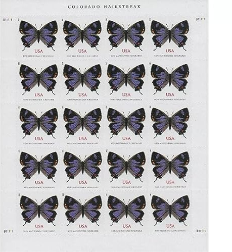 United States Postal Service Colorado Hairstreak Stamps (Non-Machineable for Square Envelopes) Sheet of 20 Postage Stamps Holiday Celebrations Wedding Celebration Anniversary Traditions