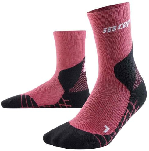 CEP - HIKING LIGHT MERINO MID CUT SOCKS REDESIGN für Damen | Bessere Stabilität dank Wandersocken mit Kompression | Trekkingsocken für leichte Beine in berry | M