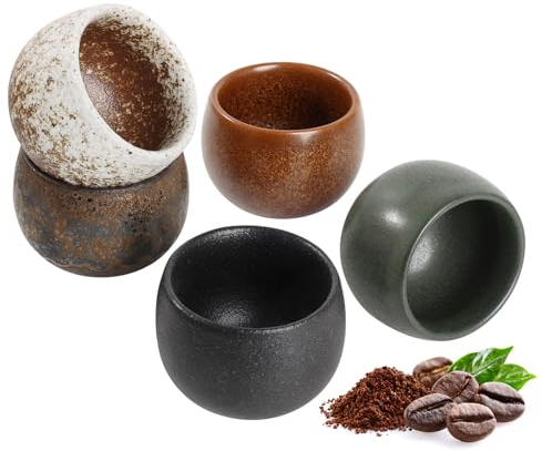 Espressotassen Set 5-teilig, Hochwertige Espresso Tassen aus Steingut, 50 ml Dickwandig Keramik Espressotassen ideal für Espresso,Mokka,Ristretto,Macchiato, Perfekt Geschenk für Frauen Männer