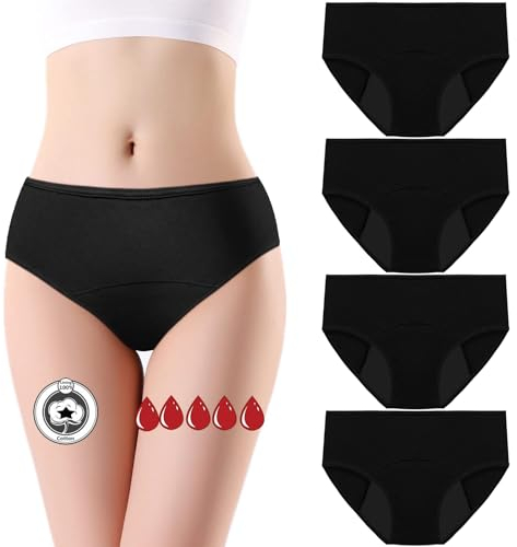 flintronic 4 Pezzi Mutandine Mestruali, Mutandine Assorbenti a Prova di Perdite, Cotone Slip Ciclo Protettive Periodico per Donna, Assorbenti e Riutilizzabili, Anti Perdite Lavabili(L)