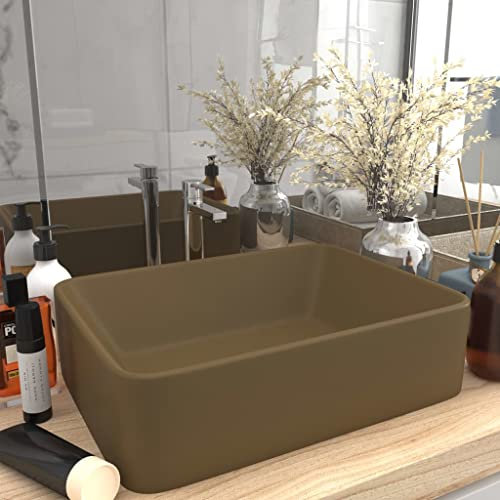 FOZICV Luxus-Waschbecken Matt Creme 41x30x12 cm Keramik SpüLbecken Keramik Badezimmer Waschbecken Rechteckig Aufsatzwaschbecken Rechteckig Washbasin BadmöBel Aufsatzbecken Aufsatzwaschtisch