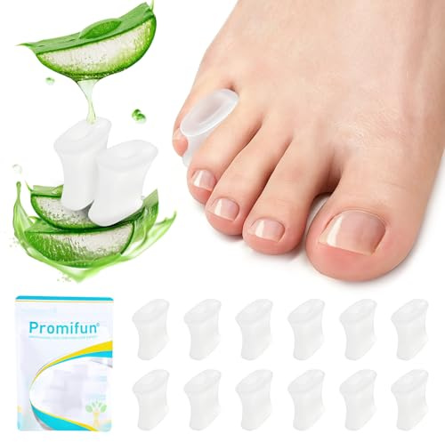 12 Piezas Separador Dedos Pie - Promifun Corrector de Juanetes - Separadores de Dedos de Los Pies Silicona, Día y Noche, Cuidamos Tus Pies (Clear, Small Size)