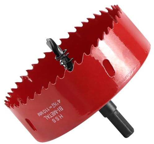 QWORK® Sierra corona 110mm, M42 HSS sierra de agujero bimetálico, con vástago hexagonal y broca para aluminio, hierro y madera