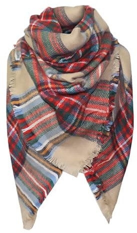 Trachtentuch Mit Fransen Damen-Winter-bunter karierter warmer weicher Schal-Schal-Imitat-Schal Schal Damen Beige (Red, A)