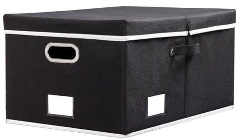 PRANDOM Aufbewahrungsbox mit Deckel Groß,Faltbarer Aufbewahrungsboxen, Aufbewahrungskorb mit Griff,Dekorative Stapelboxen,Organizer Container,Schwarz[1-stück] 58x40x30cm