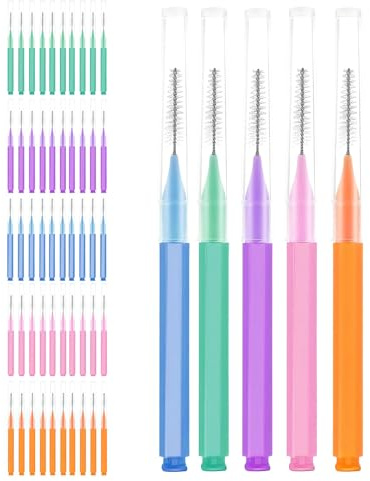 Lot de 50 Brossettes Interdentaires, Mini Pointes de Fil Dentaire, Nettoyant Interdentaire Réutilisable avec Boite, Outil de Nettoyage Dentaire pour Nettoyer Espaces Interdentaires Etroits