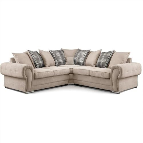 Verona 2C2 Corner Sofa in Mink | Scatterback Design | Large Fabric Corner Couch | Comfy Deep Seats, Soft Cushions, Modern Style for Living Rooms