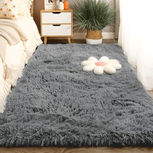 Vardagsrum Konstfäll 80 x 130 cm Som Är Fluffig Och Halkfri Hemmatta Golvmatta Halkfri för Sovrum Barnrum, Mörkgrå