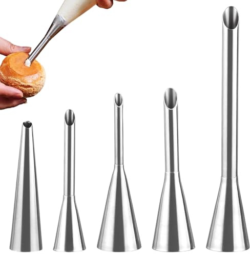 5 Stück Krapfenspritze,Marmeladenspritze,Edelstahl Tüllen Für Spritzbeutel,Geeignet Für Donuts Und Marmeladen,Es Kann Als Füllung Blätterteig,Brot Und Andere Desserts Verwendet Werden
