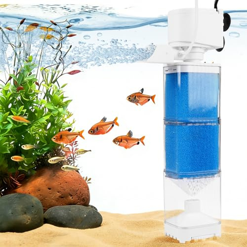 EXLECO Pompes et Filtres pour Aquarium 80-250L, 5 en 1 Réglable Pompe Aquarium Filtre et Oxygène, Pompage & Wavemaker, Moteur Aquariums Silencieux 850L/H 10W, Éponge Filtrante Réutilisable d'eau Douce