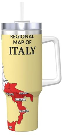 DUWAA Mappa regionale dell'Italia con stampa a colori Flip Straw Tumbler da 40 once Tazza Tumbler portabicchieri amichevole, bicchiere a tenuta stagna con manico