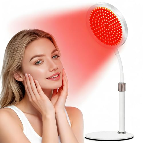 Warmforwel Lampada Terapia Luce Rossa & Infrarossa 660nm 850nm, Lampada LED con Base, Dispositivo Terapia Luce per Viso e Corpo, Collo d’Oca Flessibile, 100 LED, 9 Livelli, Braccio Regolabile, Timer