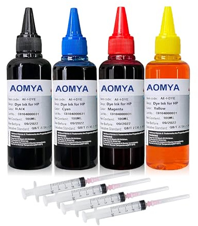 Aomya 400ml Kit di ricarica per stampante a getto d'inchiostro per cartucce di inchiostro ricaricabili HP 61 60 62 63 950 951 564 920 901 301 302 303 304 305 307 sistema CIS CISS 4 colori 4 siringhe