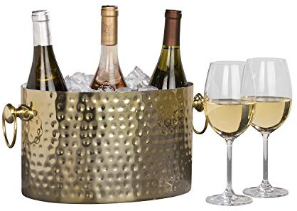 Chic Chill 3-Bottle Wine Chiller Ice Bucket | Keeps Wine & Champagne Bottles Cold Without Touching Ice | Handcrafted Artisan Design | Patented Technology | Gold