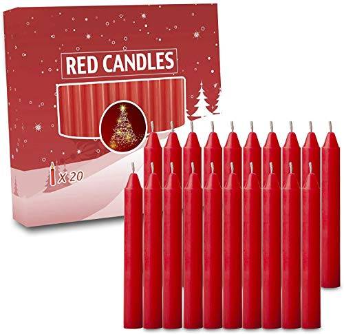 20pcs Candles for Christmas Tree - Decorations - Christmas Pyramids Carousel - 4 inch X 0.5 inch Diameter - 1.5 Hour Burn Time RED