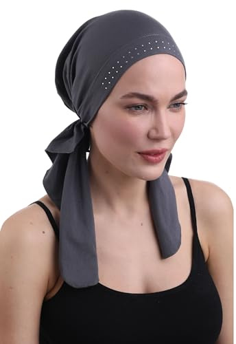 Deresina Pre-Tied Chemo Bandana for Women – Soft Bamboo Turban & Head Scarf for Hair Loss & Alopecia – Breathable Headwear (Jewelled Charcoal - One Size)
