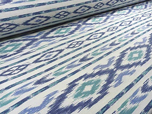 RIVERO TEJIDOS. Tejido de loneta con estampado mallorquín verde/azul con 280 cm de ancho. Se vende por metros. Ideal para la confección de cortinas, manteles..