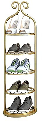 MIAOZHANG Schuhregal Hoch Schmal Metall Schuhablage Schuhschränke Ständer Flur Schuhaufbewahrung Hochglanz Platzsparend Organizer Schrank,Gold,5 Floors