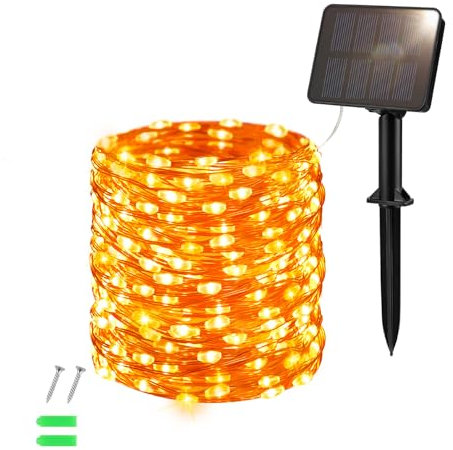 Dalugo Orange Solar Fairy Lights, 12M/40Ft 120 LED Orange Halloween Lights Copper Wire Waterproof Solar Powered Fairy Lights for Halloween, Autumn Decorations