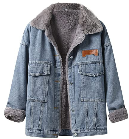 L9WEI Chaqueta vaquera acolchada, para mujer, manga larga, con capucha, básica, lavado informal, X01-azul, L