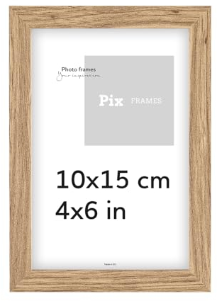 Pix FRAMES Bilderrahmen 10x15 cm - Holzrahmen für Foto - Rahmen mit Scheiben aus acrylglas - Rahmen zum Aufhängen und Aufstellen - Modern Photo Frame - Eiche