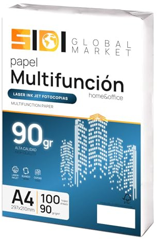 Papel A4, Folios de 90gr, Papel Impresora A4, Paquete de Folios para Uso Escolar, Laboral o Personal, Hojas para Fotocopiadora y Multiusos, Hojas Extrablanco - SIDI (100h, 90gr)