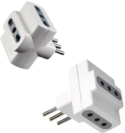 2 Pezzi Adattatore Presa Tripla, Adattatore Spina Elettrica, Spina Italiana 10A 2P+T Con 3 Prese 10A, Spina Italiana 16A 2P+T Con 3 Prese Bipasso 10/16A