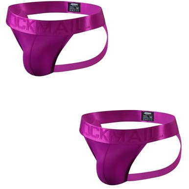 JOCKMAIL Mens Jockstrap Underwea Athletic Supporter Performance Jockstrap Elastic 2 Pack (US, Alpha, Medium, Regular, Regular, Purple)