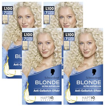 Schwarzkopf Blonde Aufheller L100 Eisblond (4x 175 ml), Haarfärbemittel für Öl-aktiviertes Haare Aufhellen mit HaptIQ System, für bis zu 7 Stufen ohne Gelbstich