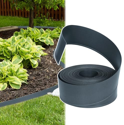 FIVMEN Rasenkante Kunststoff 20m Beeteinfassung Streifen Design Beetumrandung mit Anschlussstelle Rasenkantenband, Flexible Schneidebar Gartenpalisade (Anthrazit)