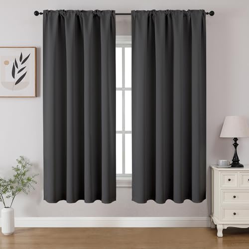 CUCRAF Blackout Curtains Room Darkening Window Curtain Panels, Rod Pocket Thermal Insulated Solid Drapes for Bedroom Living Room, Set of 2 Panels. 52 x 54 inch, Dark Grey