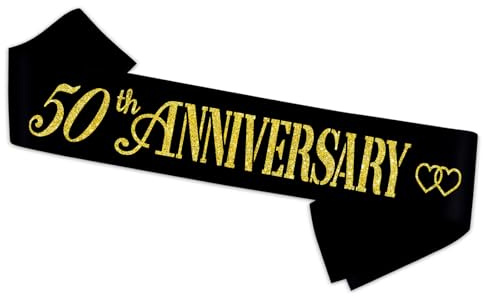 50th Anniversary Sash - Perfect for Happy 50th Wedding Anniversary Party Decors - Soft Black Sash with Gold Foil - 50 Year 50th Anniversary Party Supplies Gift Decors Favors for Husband Wife