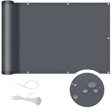 COOL AREA Balkonginsynsskydd 90 x 700 cm med UV-skydd för PES balkongskydd, väderbeständigt balkongskydd med buntband, antracit