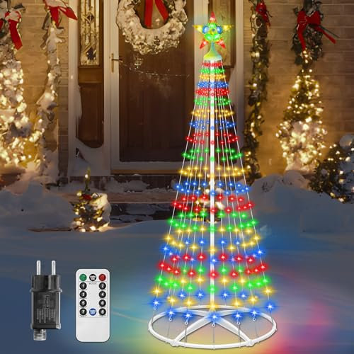 HELESIN Éclairage de Sapin de Noël à LED, Guirlande Lumineuse de Noël à 204 LED 12 Modes, Minuterie pour Sapin Lumineux pour Décorations IntéRieures et Extérieures (Multicolore avec Support)