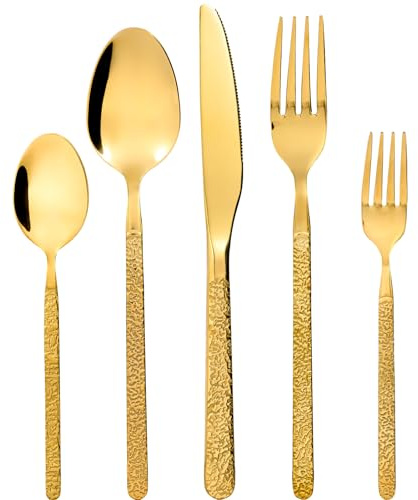 SWISON Posate dorate servizio per 12 persone da 60 pezzi, Set di Posate oro in acciaio inox, con cucchiaio forchetta e coltello, Lavastoviglie