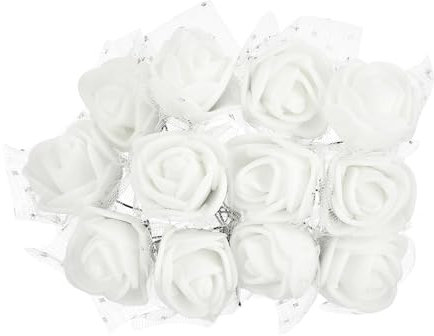 PATIKIL Künstliche Mini-Rosenköpfe 0,98 Zoll, 144 Stück Bulk-Stiel-Schaumrosen mit Gaze für Hochzeitssträuße, Anstecker, Kuchendekorationen, Heim- und Partydekorationen, Weiß