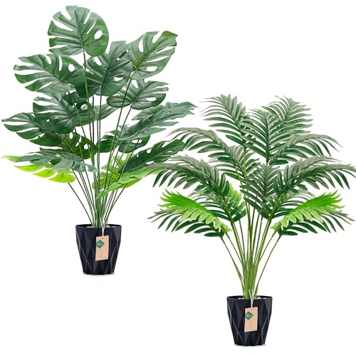Der Rose 2 confezioni di palma finta da 71 cm, grandi e artificiali, piante di Monstera per esterni, per casa, soggiorno, veranda, balcone, giardino, decorazione interna