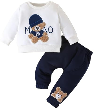 LUVCES 2Pcs Conjunto Ropa para Bebés Niños Casual Manga Larga Estampado Letras Lindo Oso Sweatshirt Pantalones Deportivos Primavera Otoño Trajes Oso de letras blancas 6-9 Meses