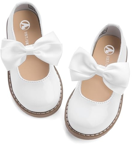 FUPPIA Toddler Girl Dress Shoes-Little Girl Mary Jane Shoes School Uniform Shoes Wedding Party Casual Soft Walking White Size 12